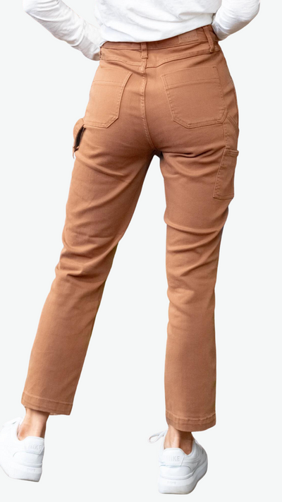 Selena High Wasted Utility Slim Fit Jeans- Brown