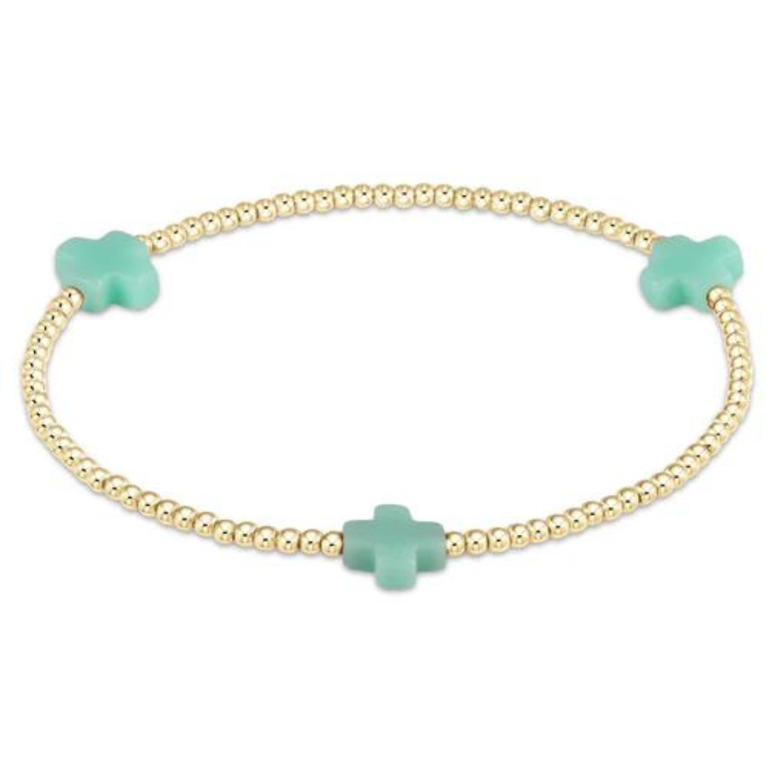 ENEWTON EXTENDS - SIGNATURE CROSS GOLD PATTERN 3MM BEAD BRACELET - Turquoise