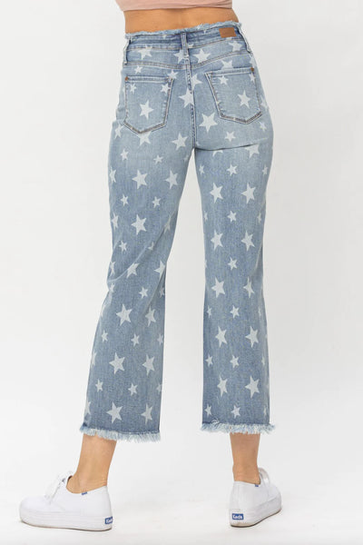 Georgia High Waisted Star Print Cropped Straight Jean