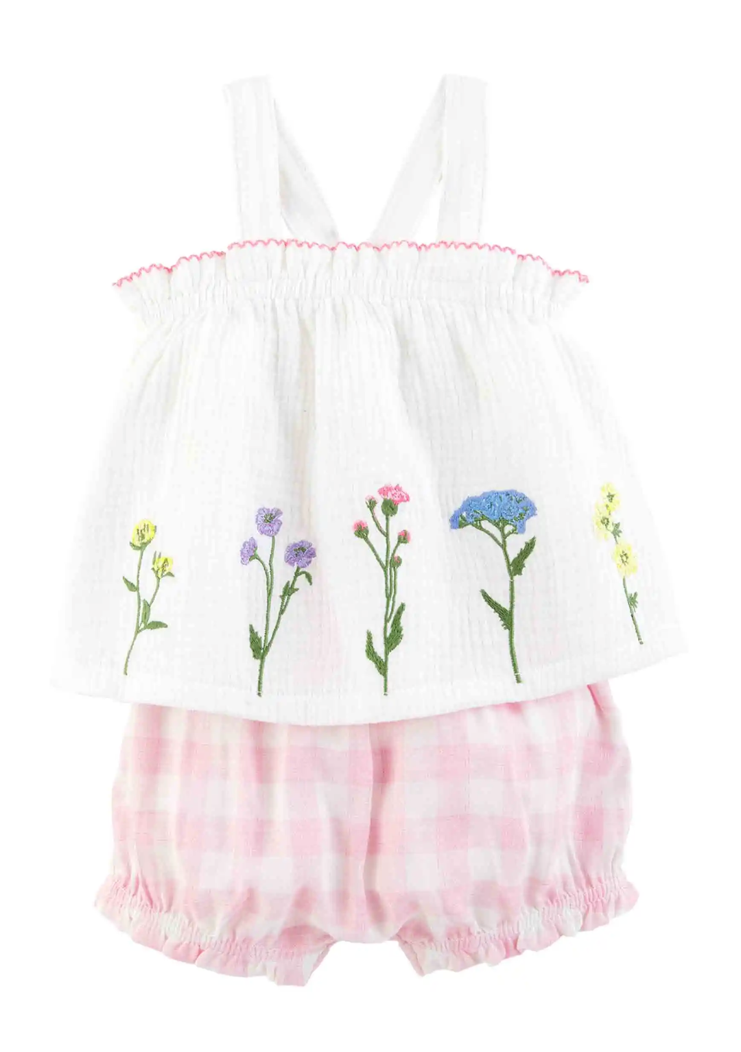 Flower Embroidered Pinafore Short Set
