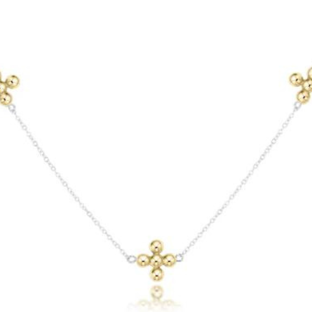 17" CHOKER SIMPLICITY CHAIN STERLING MIXED METAL - CLASSIC BEADED SIGNATURE CROSS GOLD