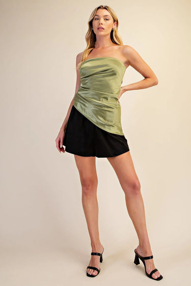 Stacie Bandeau Ruched Asymmetric Strapless Top (multiple colors)