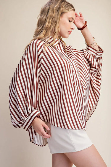 Sariah Stripe Puff Sleeve Button Down Blouse