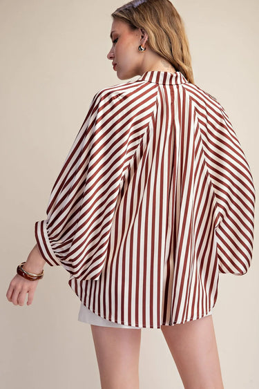 Sariah Stripe Puff Sleeve Button Down Blouse