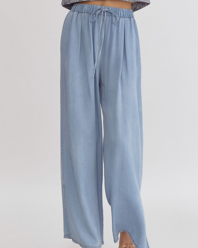 Sutton High Waisted Chambray Wide Leg Pants