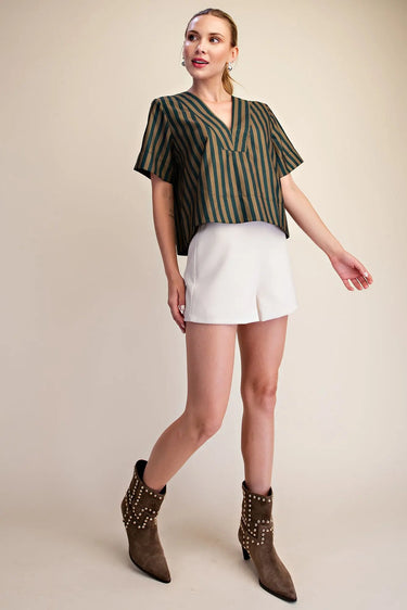 Maya V-Neck Stripe Short Sleeve Top