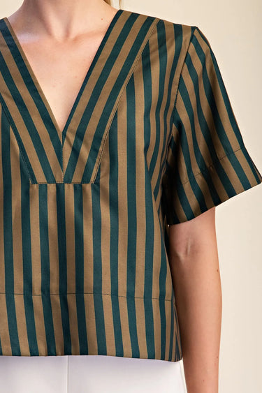 Maya V-Neck Stripe Short Sleeve Top