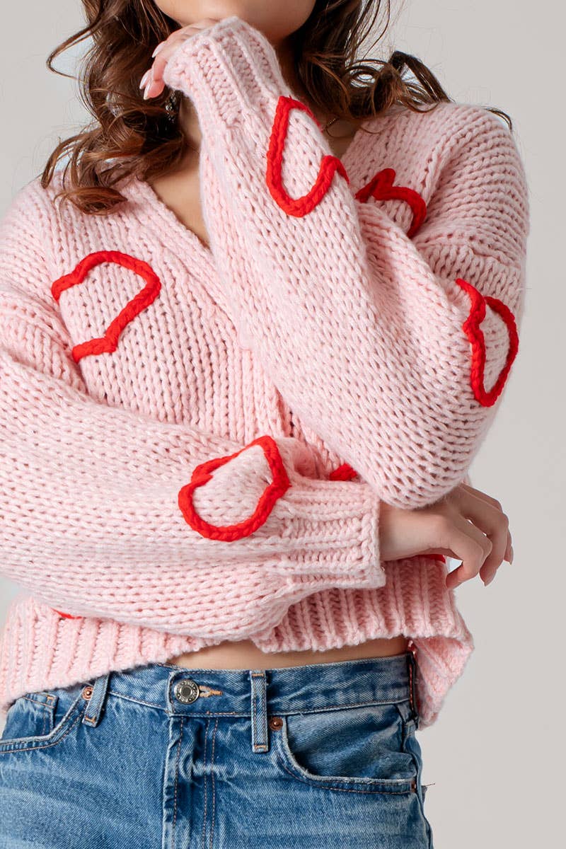 Puffy Heart Crochet Knit Cardigan