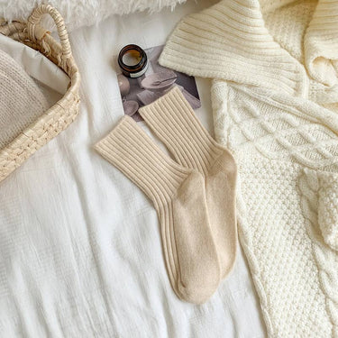 Winter Warm Solid Color Ribbed Socks