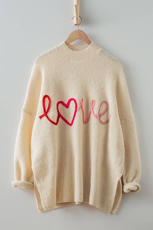 Chrissy Oversized LOVE Embroidered Sweater