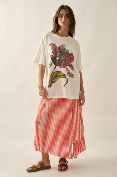 Floral Vintage-Style Garment-Washed Oversize Graphic Tee