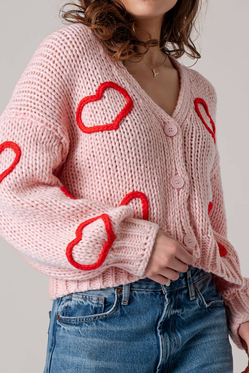 Puffy Heart Crochet Knit Cardigan