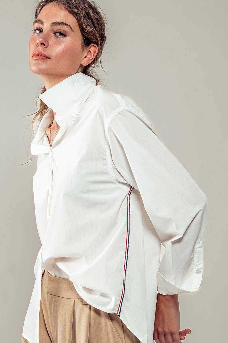 Leona Button Down Oversized Shirt with Twill Tape Stripe