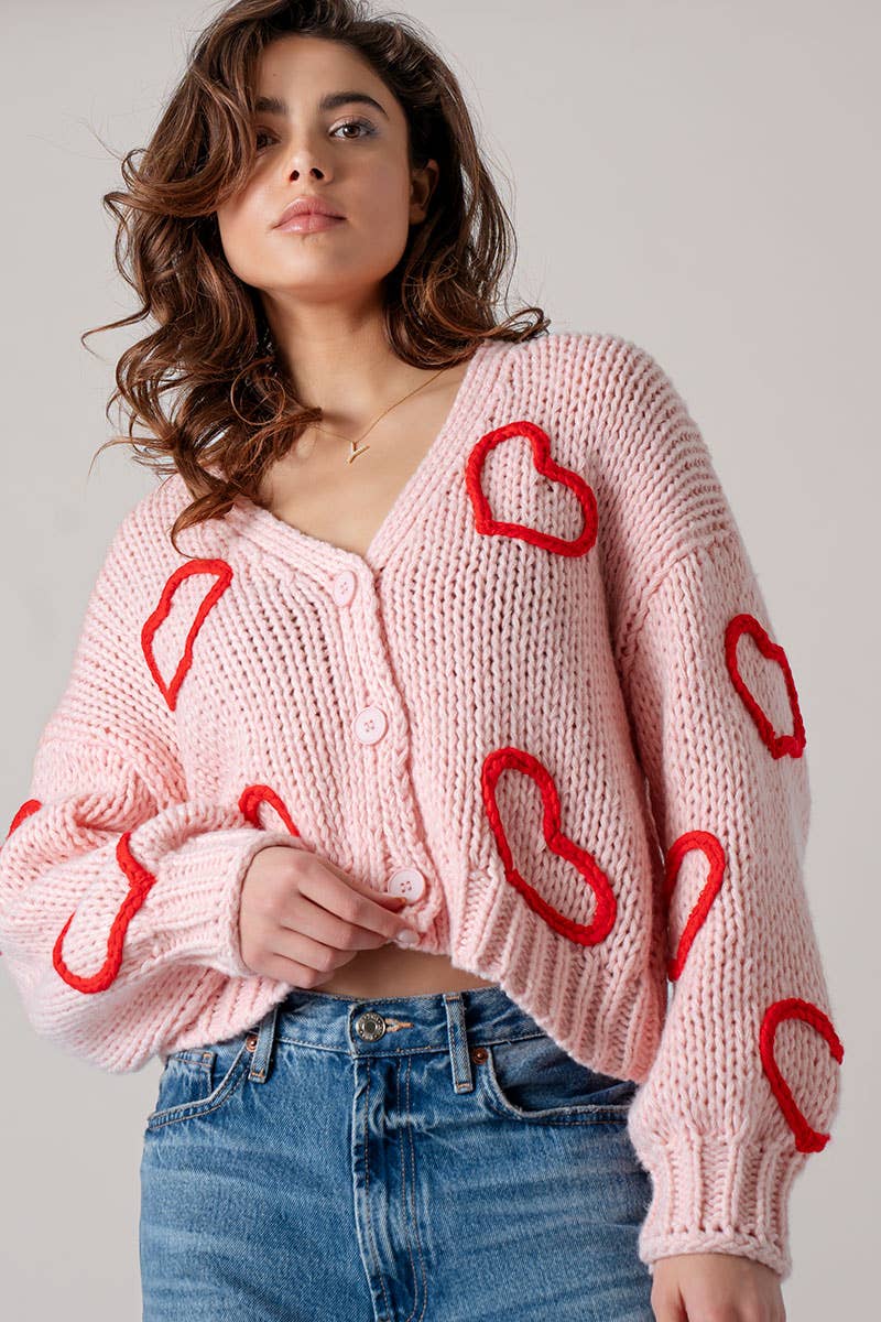 Puffy Heart Crochet Knit Cardigan