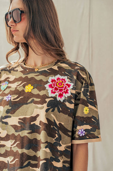 Lennon Camo Floral Patch Oversized Cotton Tee