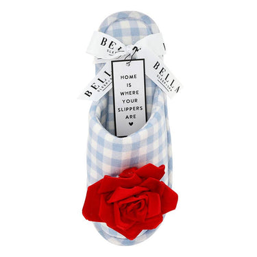 Blue Gingham + Red Velvet Rosette Slippers
