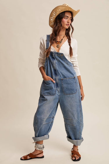 Gwyneth Western Wide-Leg Denim Overalls