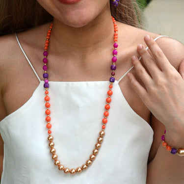 Bordeaux Orange Coral Golden Long Necklace
