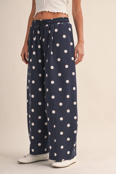 Serena Navy/White Polka Dot Barrel Leg Sweatpants