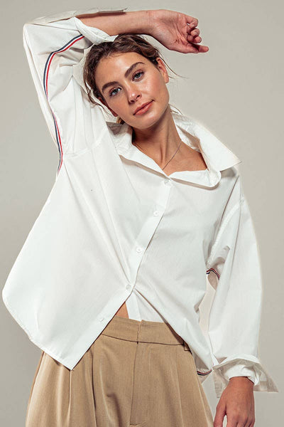 Leona Button Down Oversized Shirt with Twill Tape Stripe