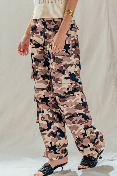 Jett Camo Print Utility Cargo Pants with Drawstring Hem