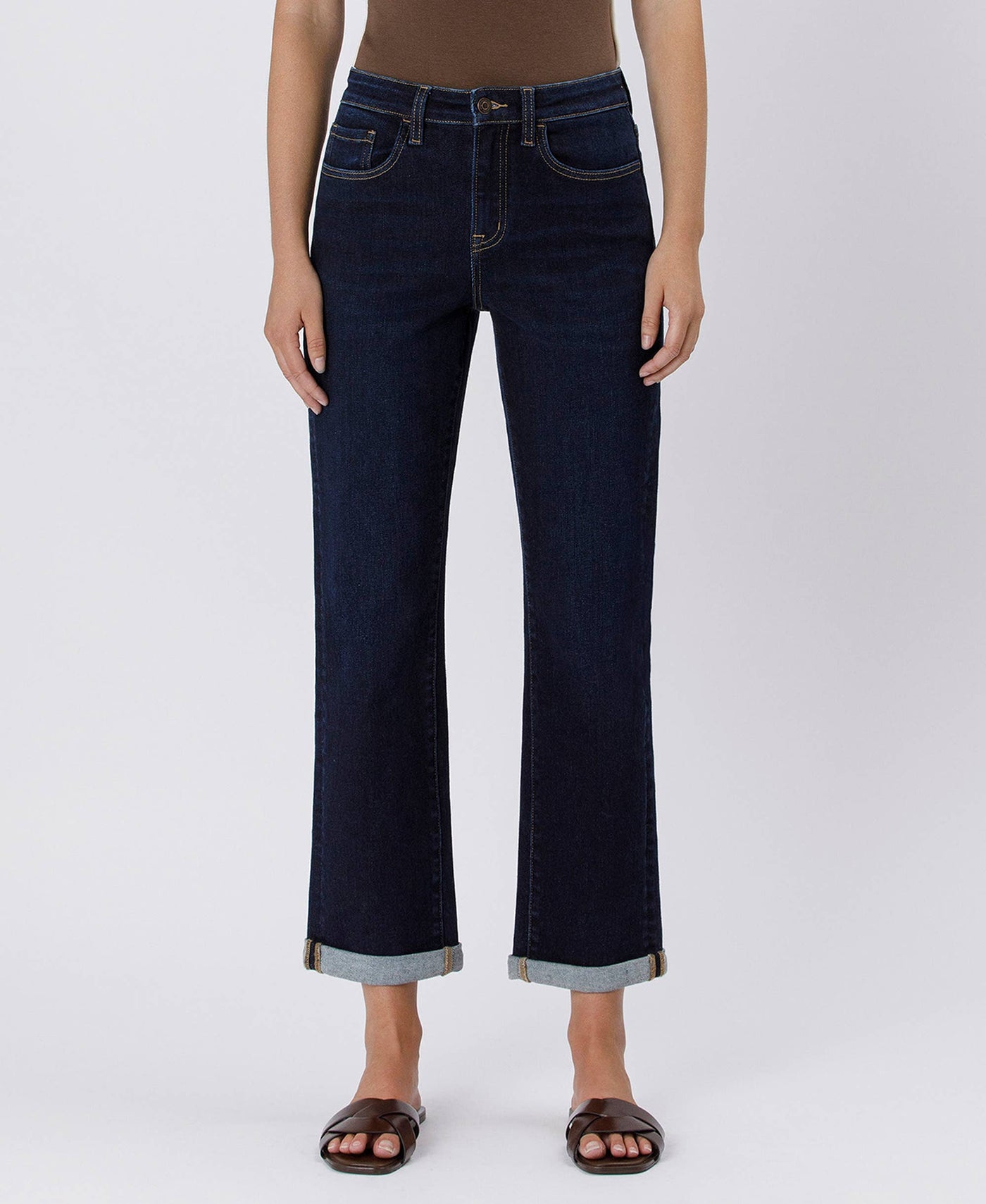 Lola HIGH RISE CUFFED CROP STRAIGHT JEANS