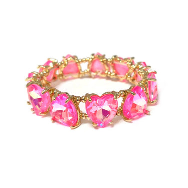 Love Heart Glass Crystal Bead Linked Stretch Bracelet