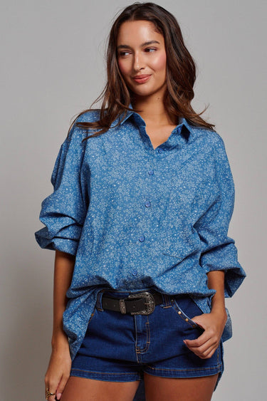 Arabella Blue Floral Button Down Oversized Shirt