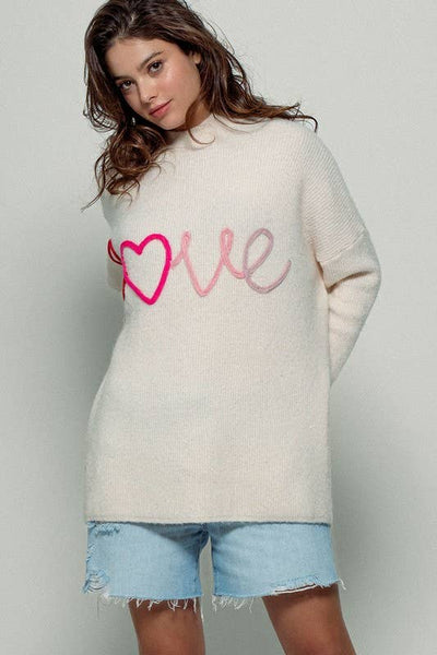 Chrissy Oversized LOVE Embroidered Sweater