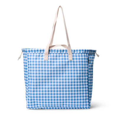 "Shelly" Packable Shopping Bag: Gingham Sky