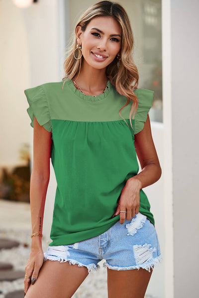 Maybelle Two Tone Ruffle Sleeve Top