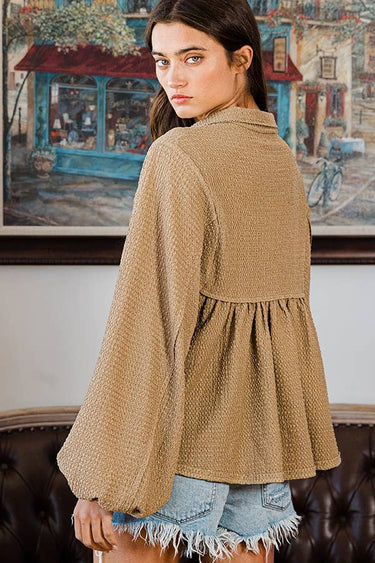 Ramona Collared Split Neck Pleating Top