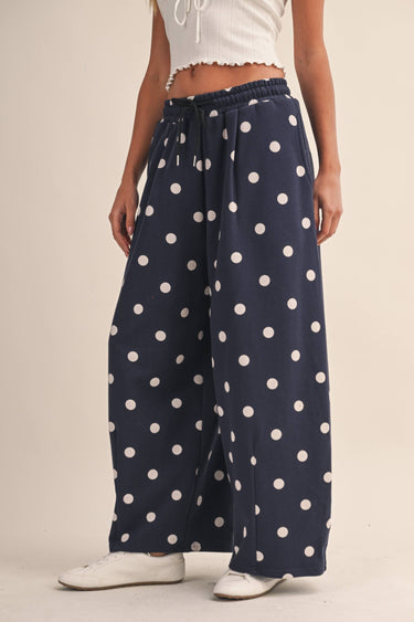 Serena Navy/White Polka Dot Barrel Leg Sweatpants