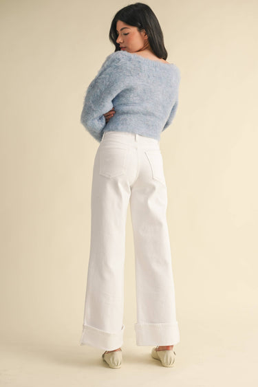 Lou Lou White Cuffed Palazzo Jeans