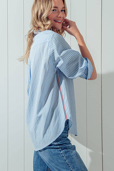 Leona Button Down Oversized Shirt with Twill Tape Stripe