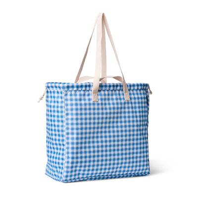 "Shelly" Packable Shopping Bag: Gingham Sky