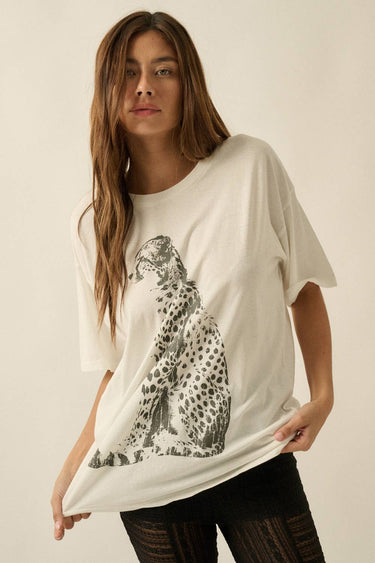 Cheetah Vintage-Print Oversized Graphic T-Shirt