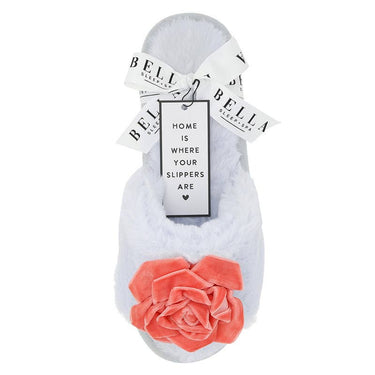 Blue + Coral Velvet Rosette Slippers