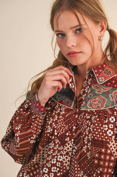 Delilah Patchwork Print Button Down