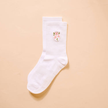 Embroidered Crew Socks-Floral Pink