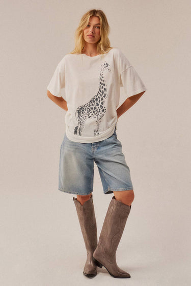 Giraffe Garment-Wash Oversize Graphic Tee