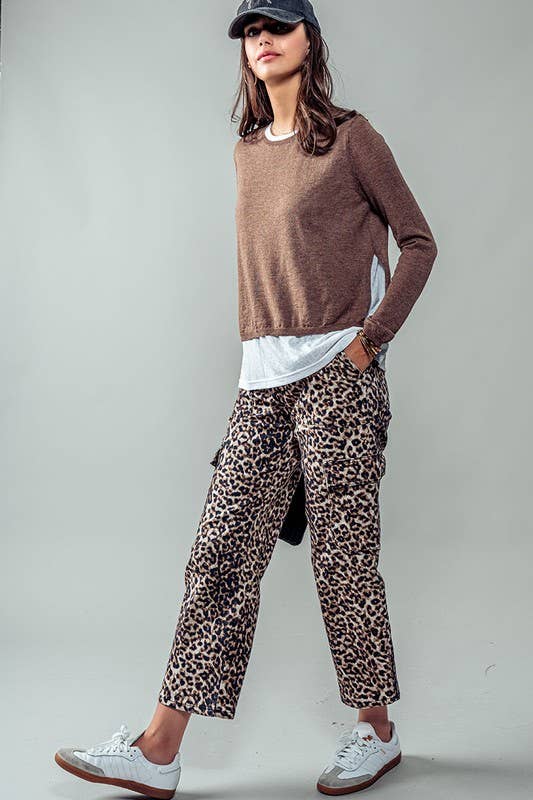 Savanna Leopard Cropped Cargo Pants