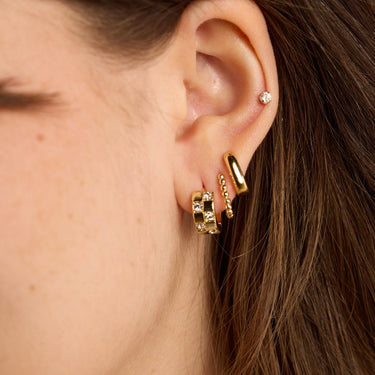 Katana  Gold Pavé Checkered Huggies