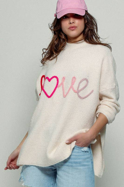 Chrissy Oversized LOVE Embroidered Sweater