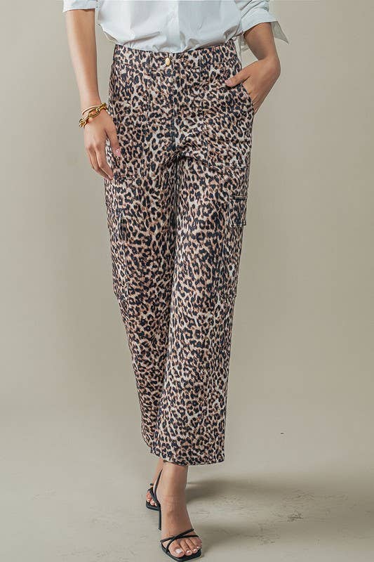 Savanna Leopard Cropped Cargo Pants