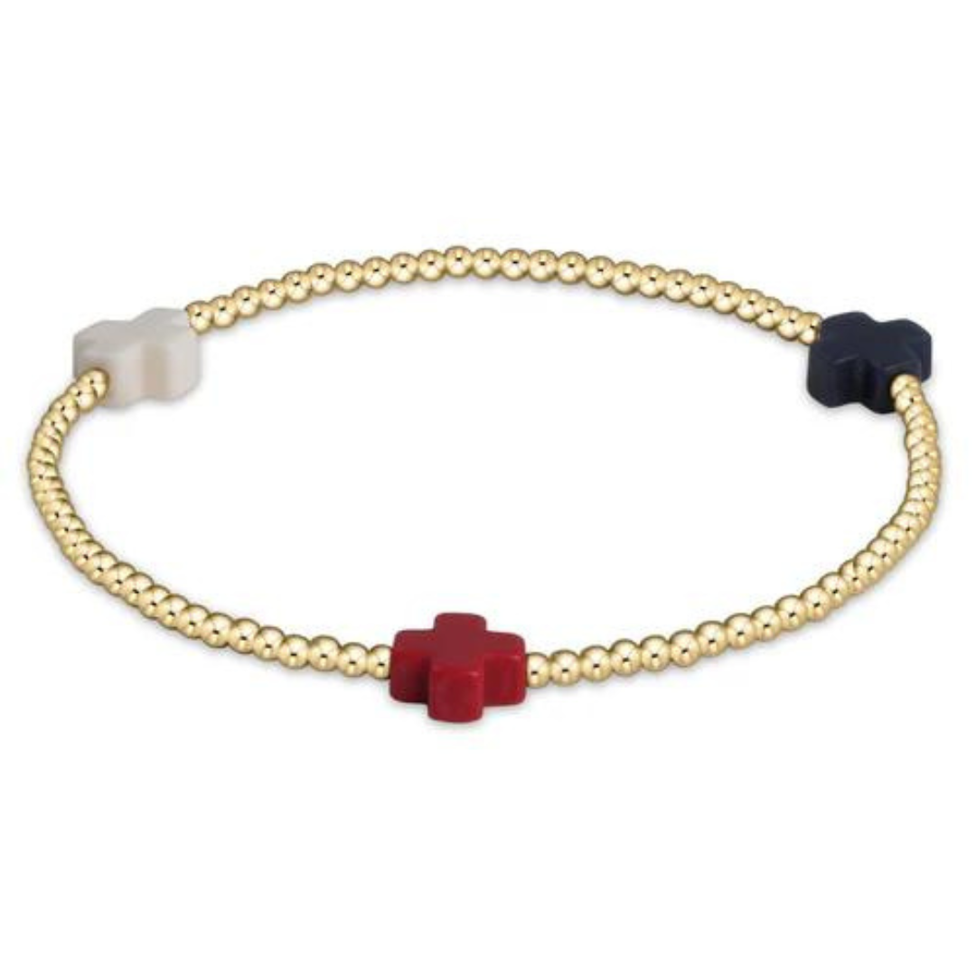 Signature Cross Pattern 2mm Bead Bracelet- Firecracker