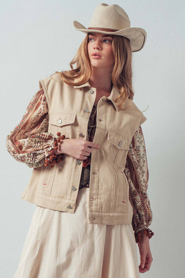 Western Sunset Embroidered Denim Vest