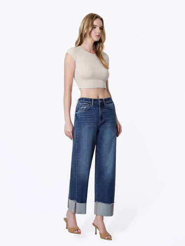 Felicia Super High Rise Cuff Barrel Jeans by Flying Monkey