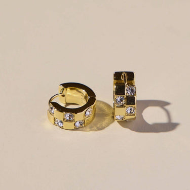 Katana  Gold Pavé Checkered Huggies