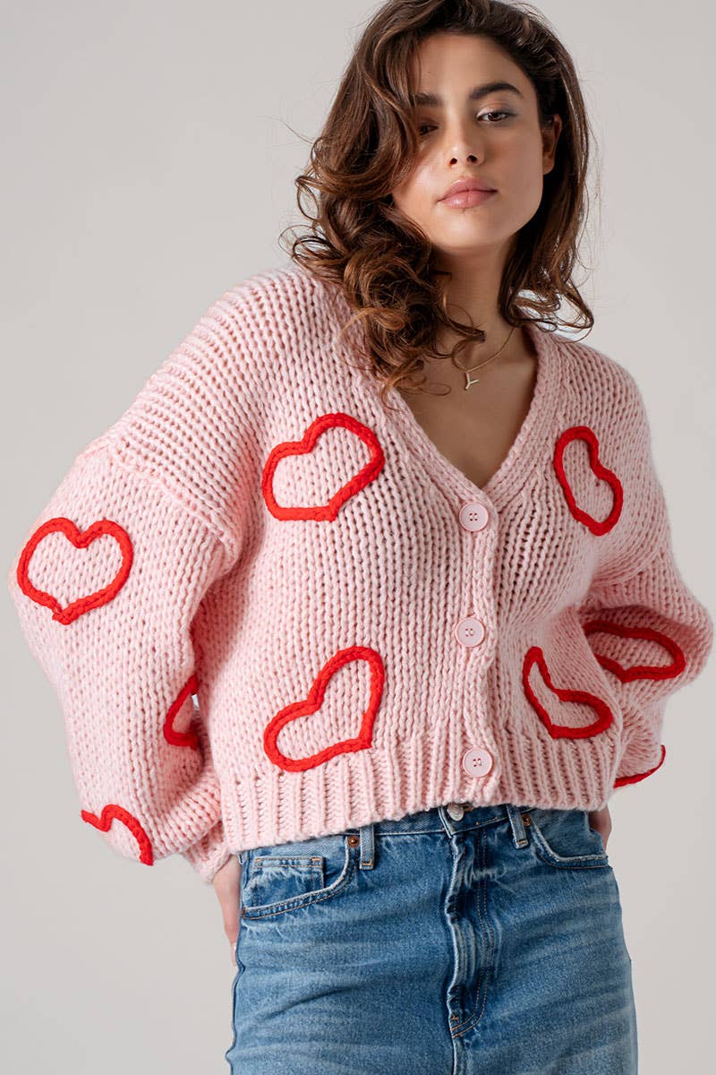 Puffy Heart Crochet Knit Cardigan